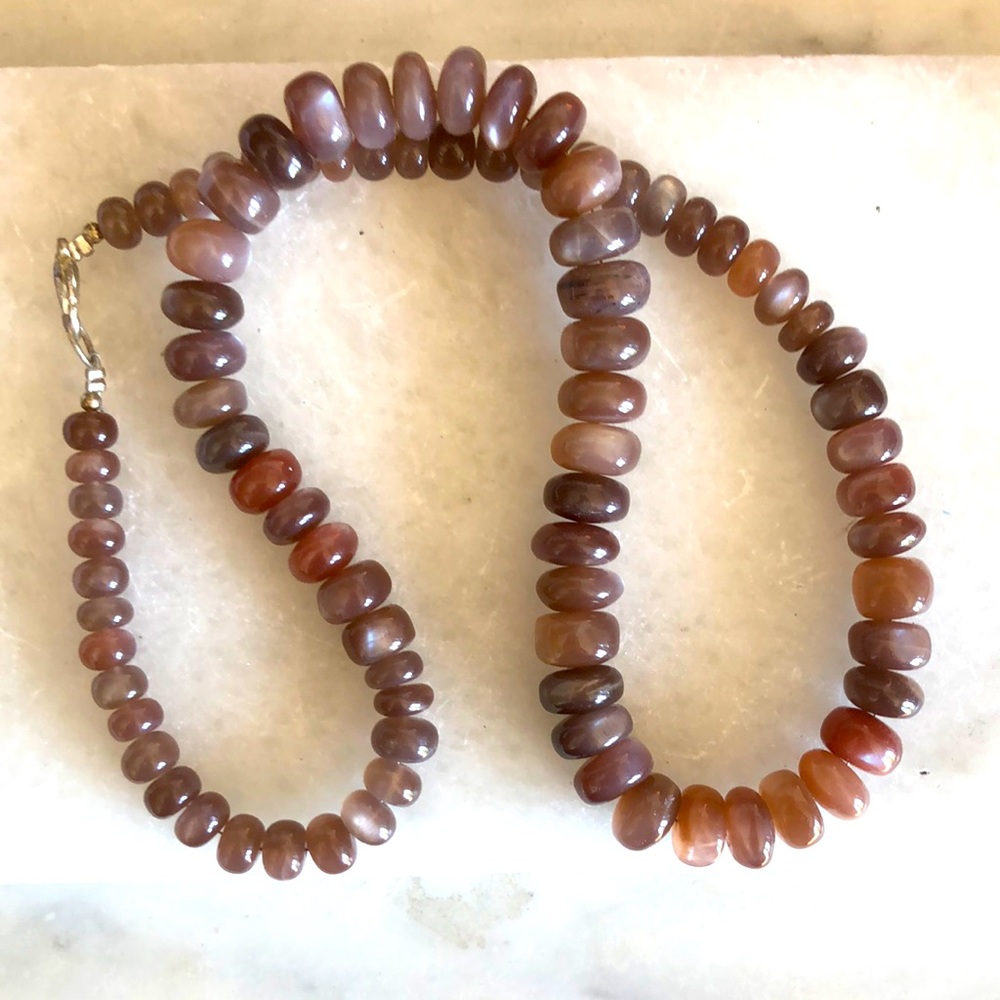 Dreamy Chocolate Moonstone Beaded Necklace 18”